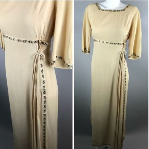 Dresses & Skirts - Vtg 60s Beige Grecian Maxi Dress Slinky Rayon